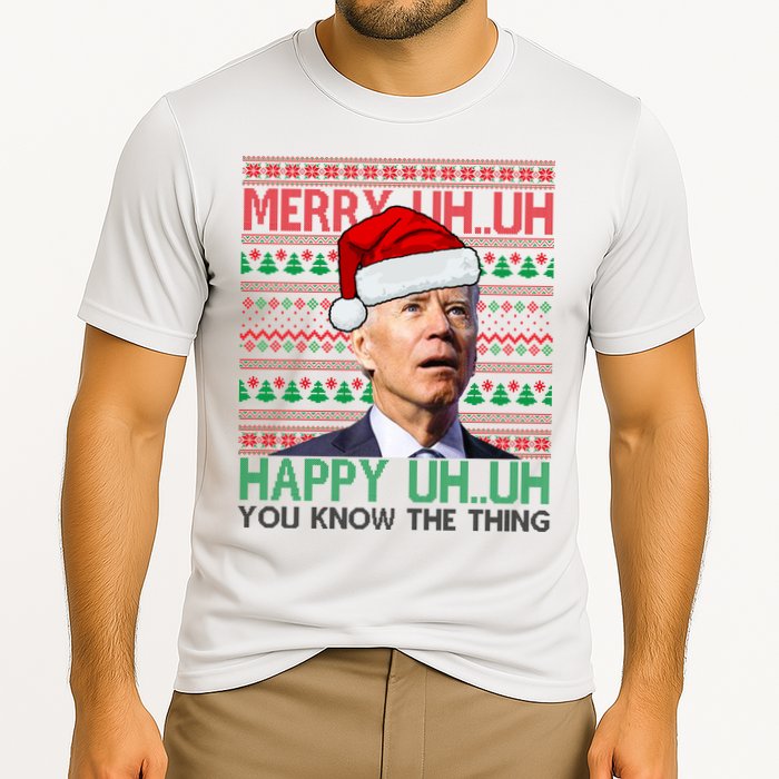 Merry Uh You Know The Thing Confused Joe Biden Funny Ugly Christmas Cooling Performance Crew T-Shirt