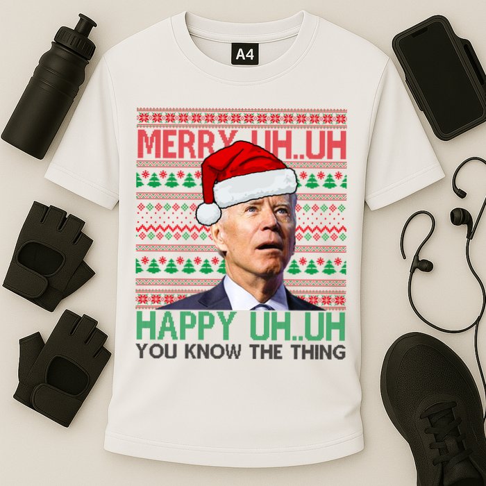 Merry Uh You Know The Thing Confused Joe Biden Funny Ugly Christmas Cooling Performance Crew T-Shirt