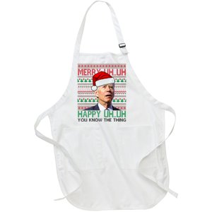 Merry Uh You Know The Thing Confused Joe Biden Funny Ugly Christmas Full-Length Apron With Pockets