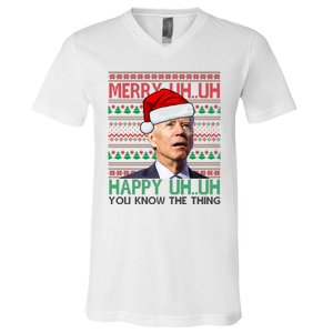 Merry Uh You Know The Thing Confused Joe Biden Funny Ugly Christmas V-Neck T-Shirt