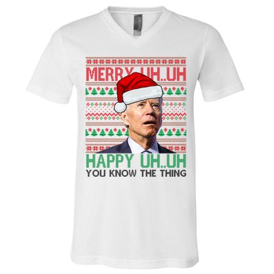Merry Uh You Know The Thing Confused Joe Biden Funny Ugly Christmas V-Neck T-Shirt