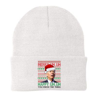 Merry Uh You Know The Thing Confused Joe Biden Funny Ugly Christmas Knit Cap Winter Beanie