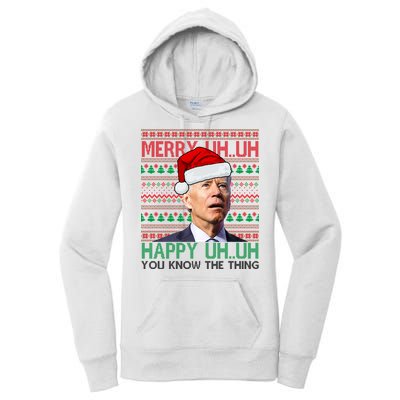 Merry Uh You Know The Thing Confused Joe Biden Funny Ugly Christmas Women's Pullover Hoodie