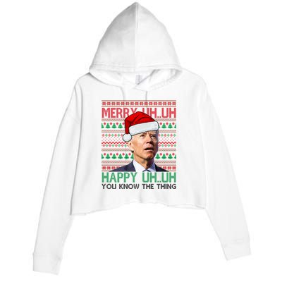 Merry Uh You Know The Thing Confused Joe Biden Funny Ugly Christmas Crop Fleece Hoodie