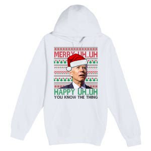 Merry Uh You Know The Thing Confused Joe Biden Funny Ugly Christmas Premium Pullover Hoodie