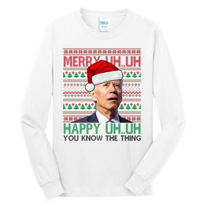 Merry Uh You Know The Thing Confused Joe Biden Funny Ugly Christmas Tall Long Sleeve T-Shirt