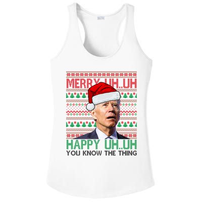 Merry Uh You Know The Thing Confused Joe Biden Funny Ugly Christmas Ladies PosiCharge Competitor Racerback Tank