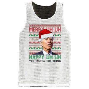 Merry Uh You Know The Thing Confused Joe Biden Funny Ugly Christmas Mesh Reversible Basketball Jersey Tank