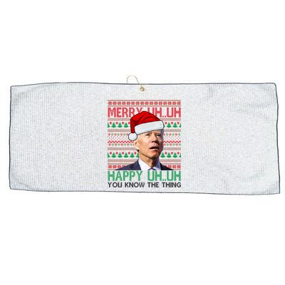 Merry Uh You Know The Thing Confused Joe Biden Funny Ugly Christmas Large Microfiber Waffle Golf Towel