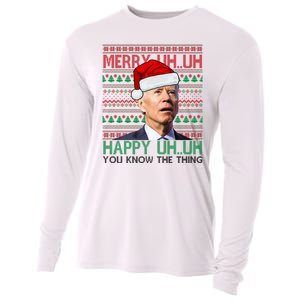 Merry Uh You Know The Thing Confused Joe Biden Funny Ugly Christmas Cooling Performance Long Sleeve Crew