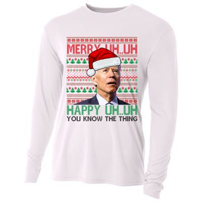 Merry Uh You Know The Thing Confused Joe Biden Funny Ugly Christmas Cooling Performance Long Sleeve Crew