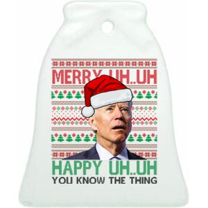 Merry Uh You Know The Thing Confused Joe Biden Funny Ugly Christmas Ceramic Bell Ornament