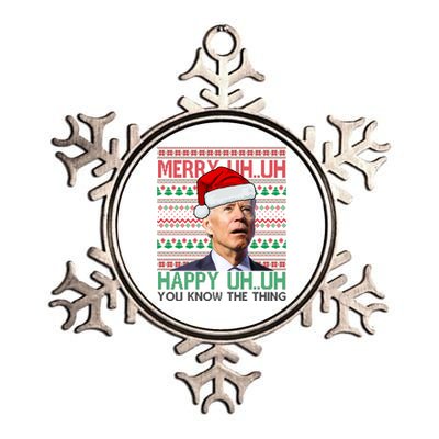 Merry Uh You Know The Thing Confused Joe Biden Funny Ugly Christmas Metallic Star Ornament