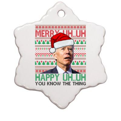 Merry Uh You Know The Thing Confused Joe Biden Funny Ugly Christmas Ceramic Star Ornament