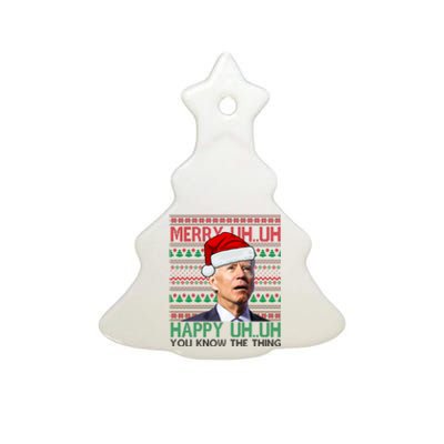 Merry Uh You Know The Thing Confused Joe Biden Funny Ugly Christmas Ceramic Tree Ornament