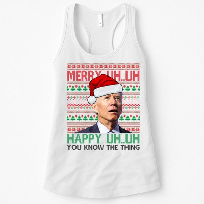 Merry Uh You Know The Thing Confused Joe Biden Funny Ugly Christmas Womens Tank Top