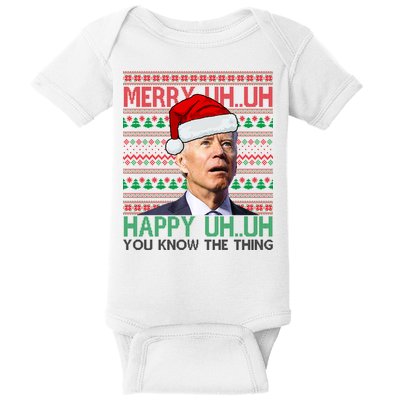 Merry Uh You Know The Thing Confused Joe Biden Funny Ugly Christmas Baby Bodysuit