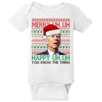Merry Uh You Know The Thing Confused Joe Biden Funny Ugly Christmas Baby Bodysuit