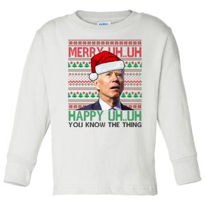 Merry Uh You Know The Thing Confused Joe Biden Funny Ugly Christmas Toddler Long Sleeve Shirt