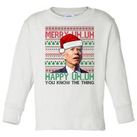 Merry Uh You Know The Thing Confused Joe Biden Funny Ugly Christmas Toddler Long Sleeve Shirt