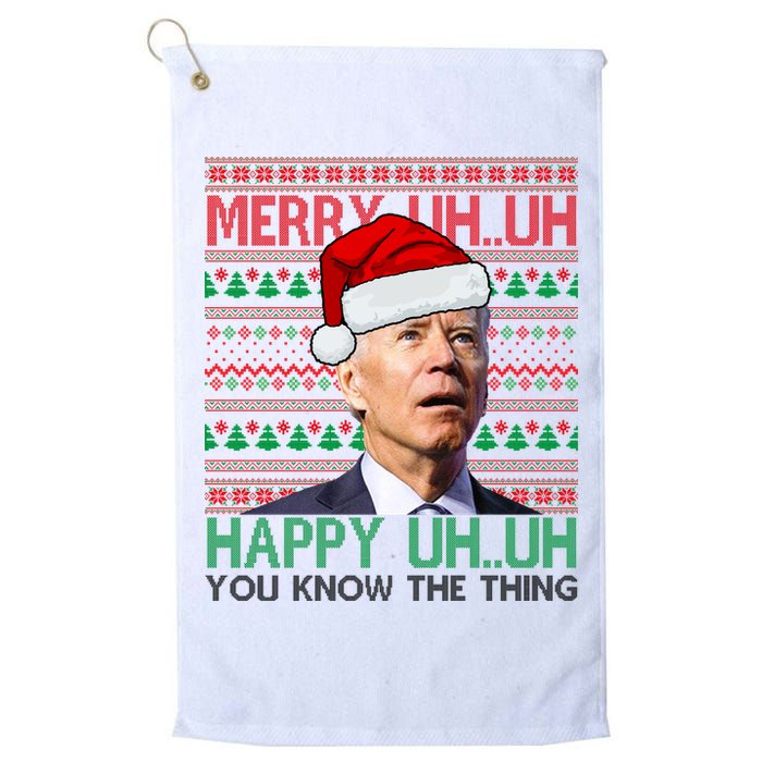 Merry Uh You Know The Thing Confused Joe Biden Funny Ugly Christmas Golf Towel