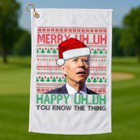 Merry Uh You Know The Thing Confused Joe Biden Funny Ugly Christmas Golf Towel
