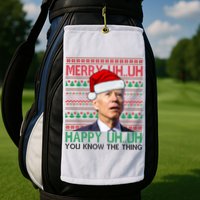 Merry Uh You Know The Thing Confused Joe Biden Funny Ugly Christmas Golf Towel