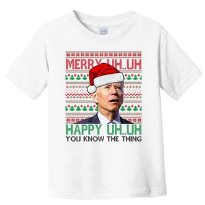 Merry Uh You Know The Thing Confused Joe Biden Funny Ugly Christmas Toddler T-Shirt