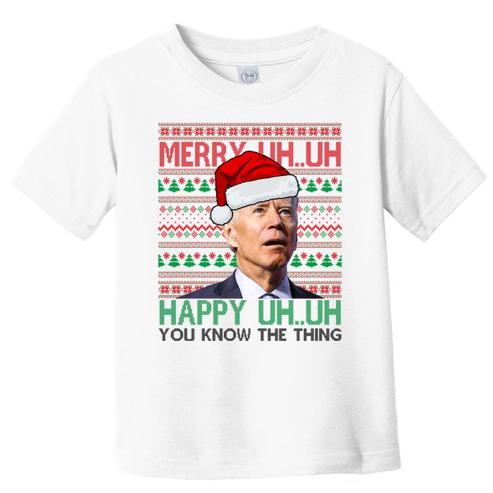 Merry Uh You Know The Thing Confused Joe Biden Funny Ugly Christmas Toddler T-Shirt