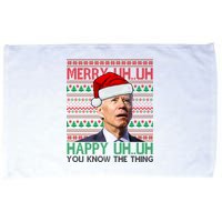 Merry Uh You Know The Thing Confused Joe Biden Funny Ugly Christmas Microfiber Hand Towel