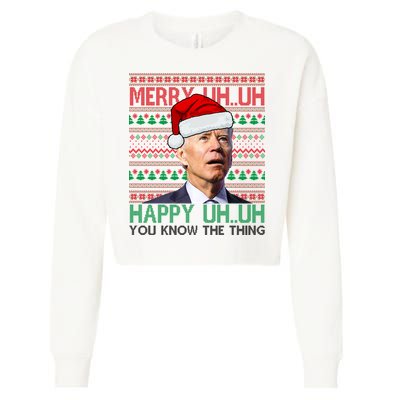 Merry Uh You Know The Thing Confused Joe Biden Funny Ugly Christmas Cropped Pullover Crew