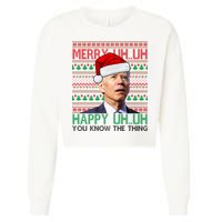 Merry Uh You Know The Thing Confused Joe Biden Funny Ugly Christmas Cropped Pullover Crew