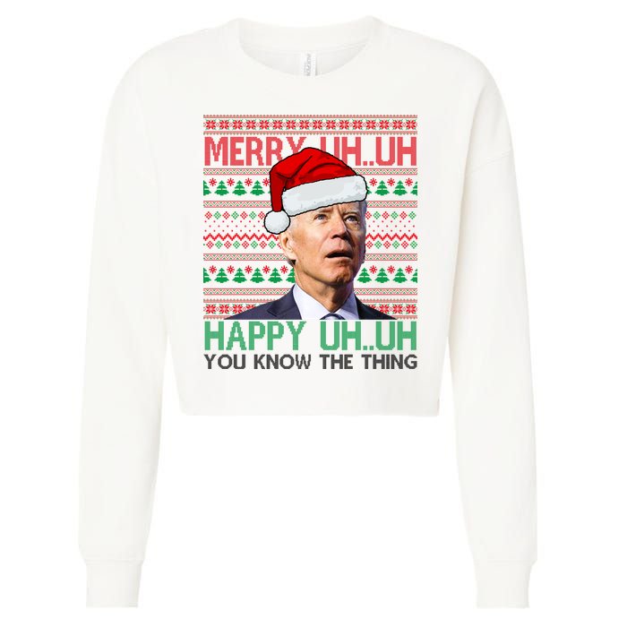 Merry Uh You Know The Thing Confused Joe Biden Funny Ugly Christmas Cropped Pullover Crew