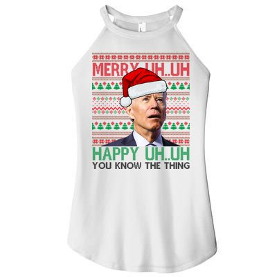 Merry Uh You Know The Thing Confused Joe Biden Funny Ugly Christmas Women's Perfect Tri Rocker Tank