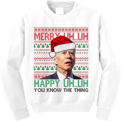Merry Uh You Know The Thing Confused Joe Biden Funny Ugly Christmas Kids Sweatshirt