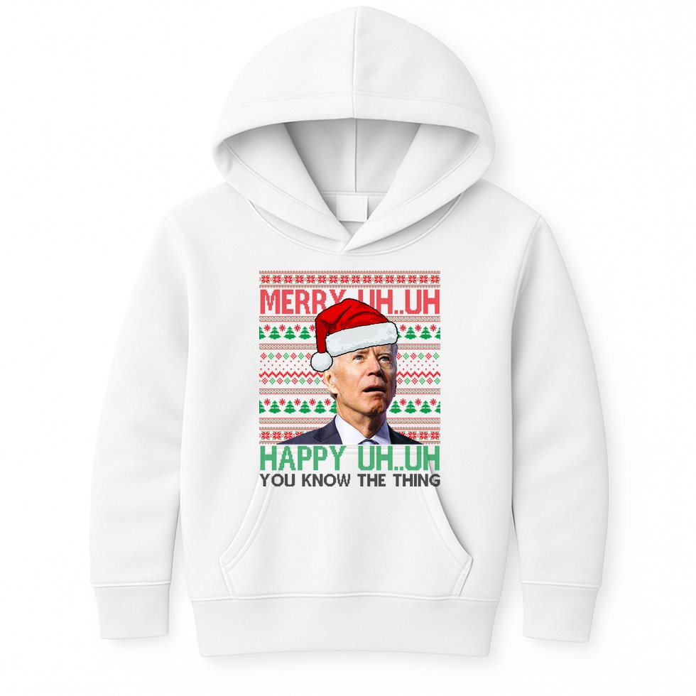 Merry Uh You Know The Thing Confused Joe Biden Funny Ugly Christmas Kids Hoodie
