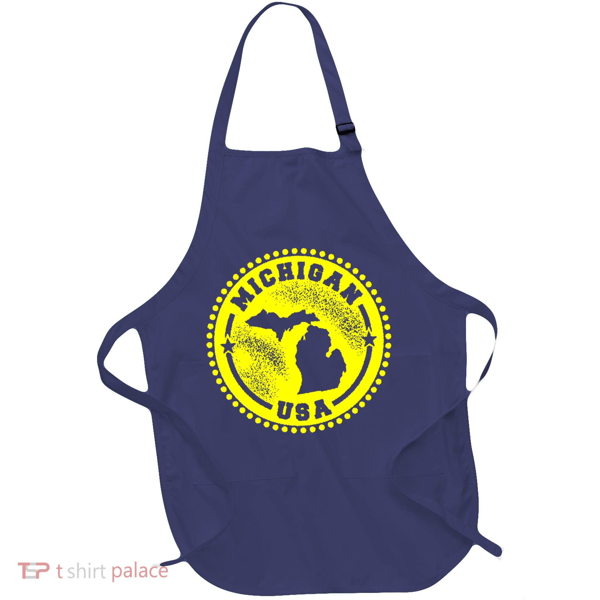 Michigan USA Yellow Logo Full-Length Apron With Pockets