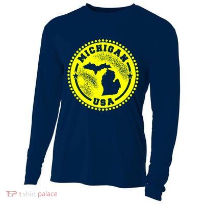 Michigan USA Yellow Logo Cooling Performance Long Sleeve Crew