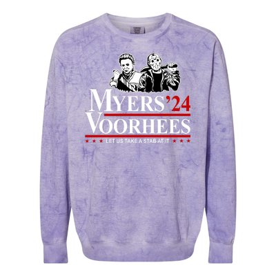 Myers Voorhees 24 Let Us Take A Stab At It Funny Scary Colorblast Crewneck Sweatshirt