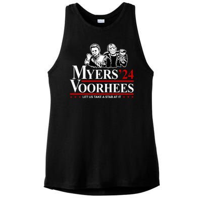 Myers Voorhees 24 Let Us Take A Stab At It Funny Scary Ladies PosiCharge Tri-Blend Wicking Tank