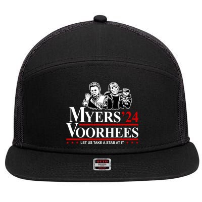 Myers Voorhees 24 Let Us Take A Stab At It Funny Scary 7 Panel Mesh Trucker Snapback Hat