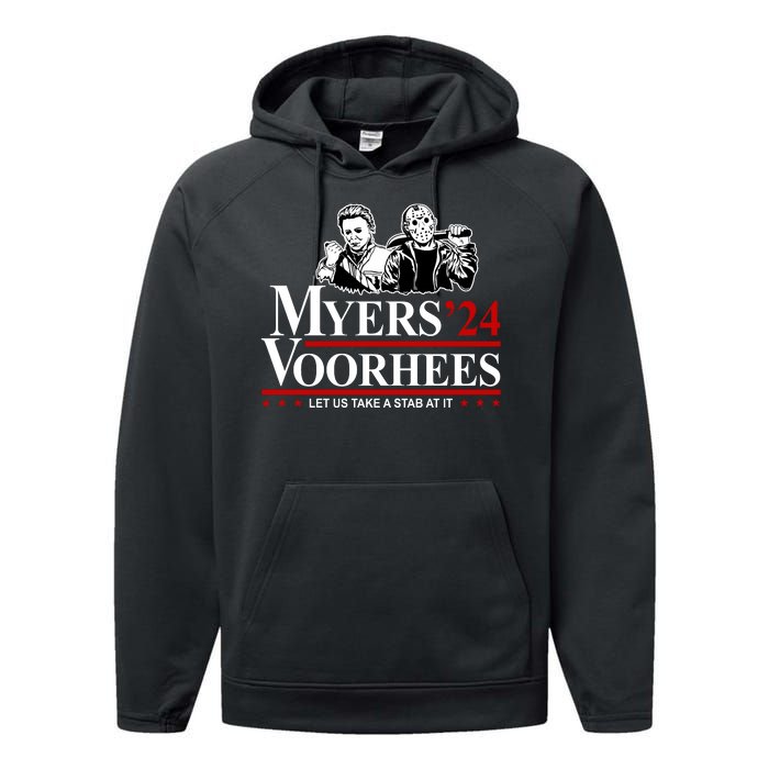 Myers Voorhees 24 Let Us Take A Stab At It Funny Scary Performance Fleece Hoodie