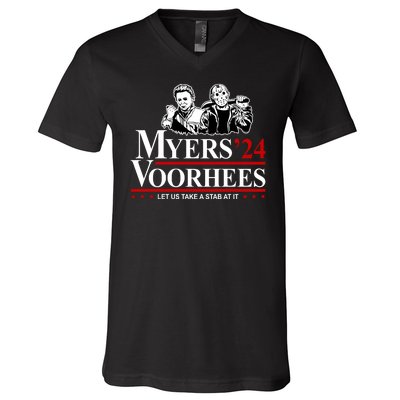 Myers Voorhees 24 Let Us Take A Stab At It Funny Scary V-Neck T-Shirt