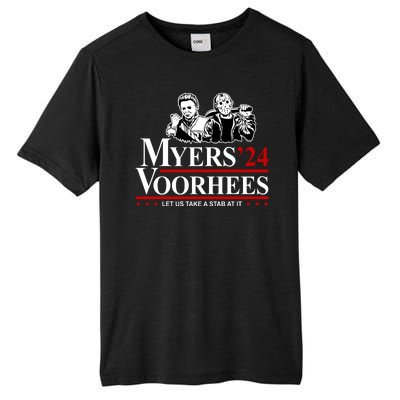 Myers Voorhees 24 Let Us Take A Stab At It Funny Scary Tall Fusion ChromaSoft Performance T-Shirt