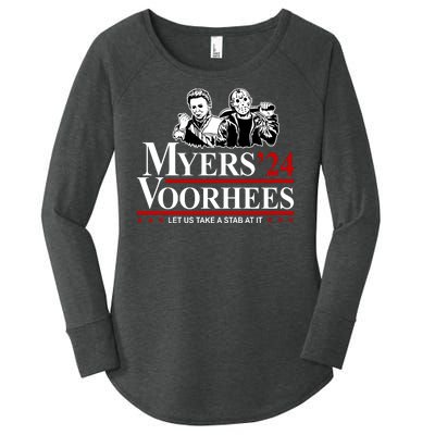 Myers Voorhees 24 Let Us Take A Stab At It Funny Scary Women's Perfect Tri Tunic Long Sleeve Shirt