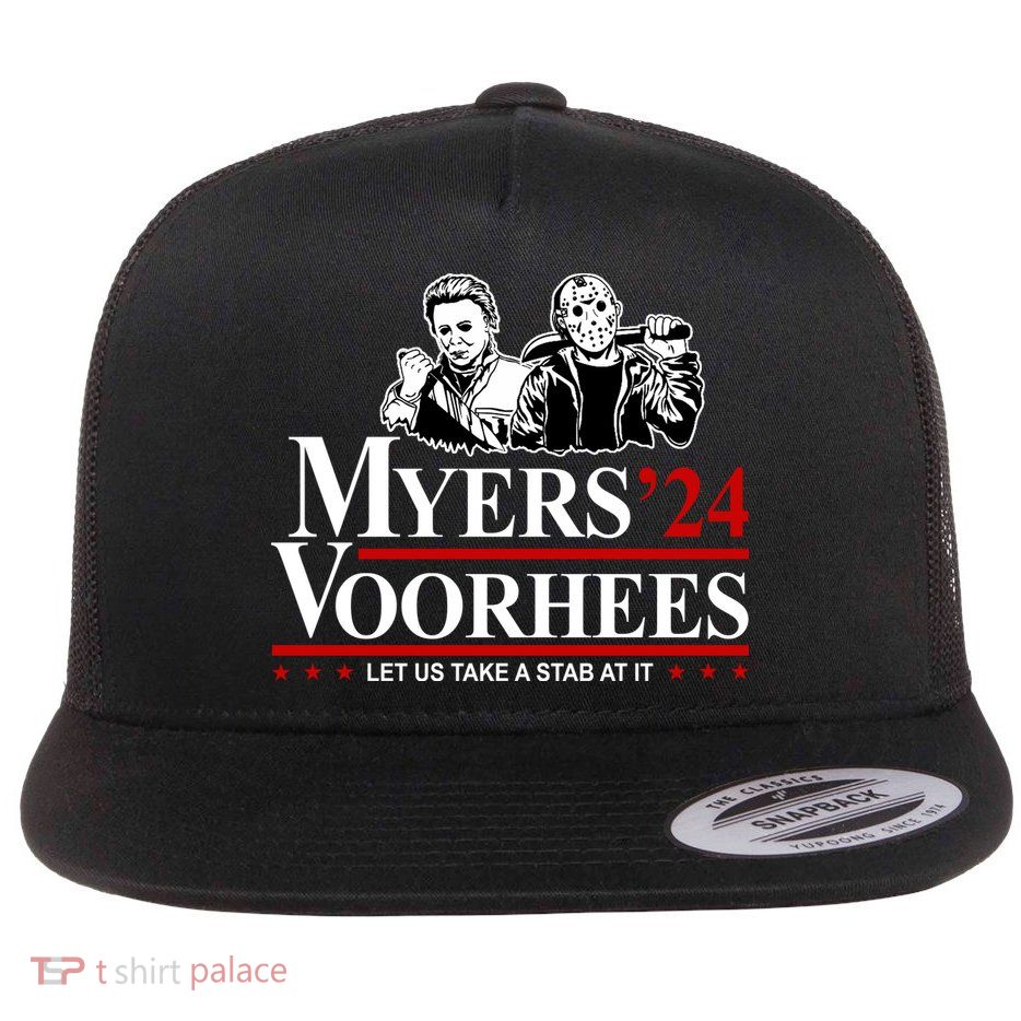 Myers Voorhees 24 Let Us Take A Stab At It Funny Scary Flat Bill Trucker Hat