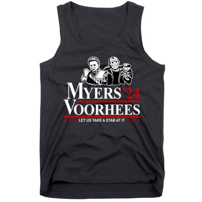 Myers Voorhees 24 Let Us Take A Stab At It Funny Scary Tank Top