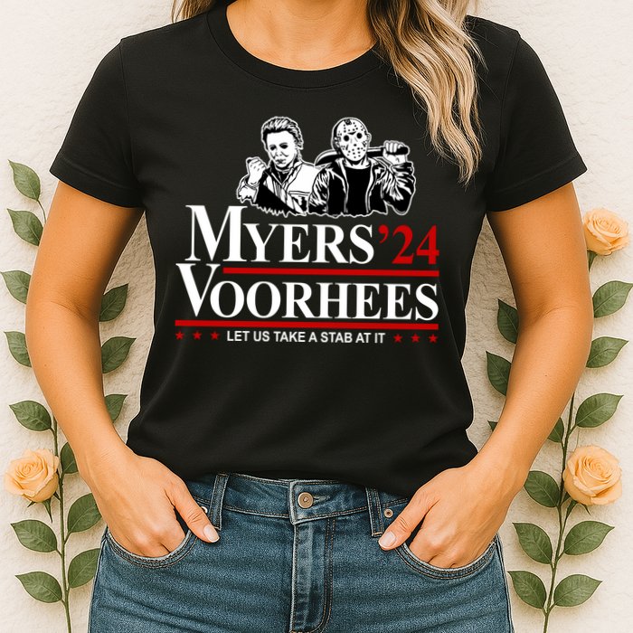 Myers Voorhees 24 Let Us Take A Stab At It Funny Scary Womens T-Shirt