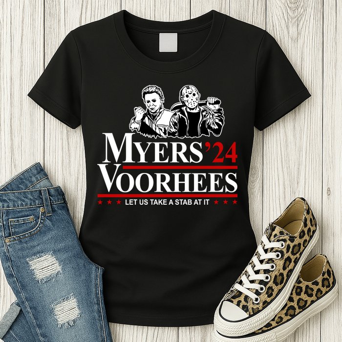 Myers Voorhees 24 Let Us Take A Stab At It Funny Scary Womens T-Shirt