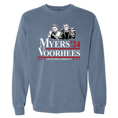 Myers Voorhees 24 Let Us Take A Stab At It Funny Scary Garment-Dyed Sweatshirt